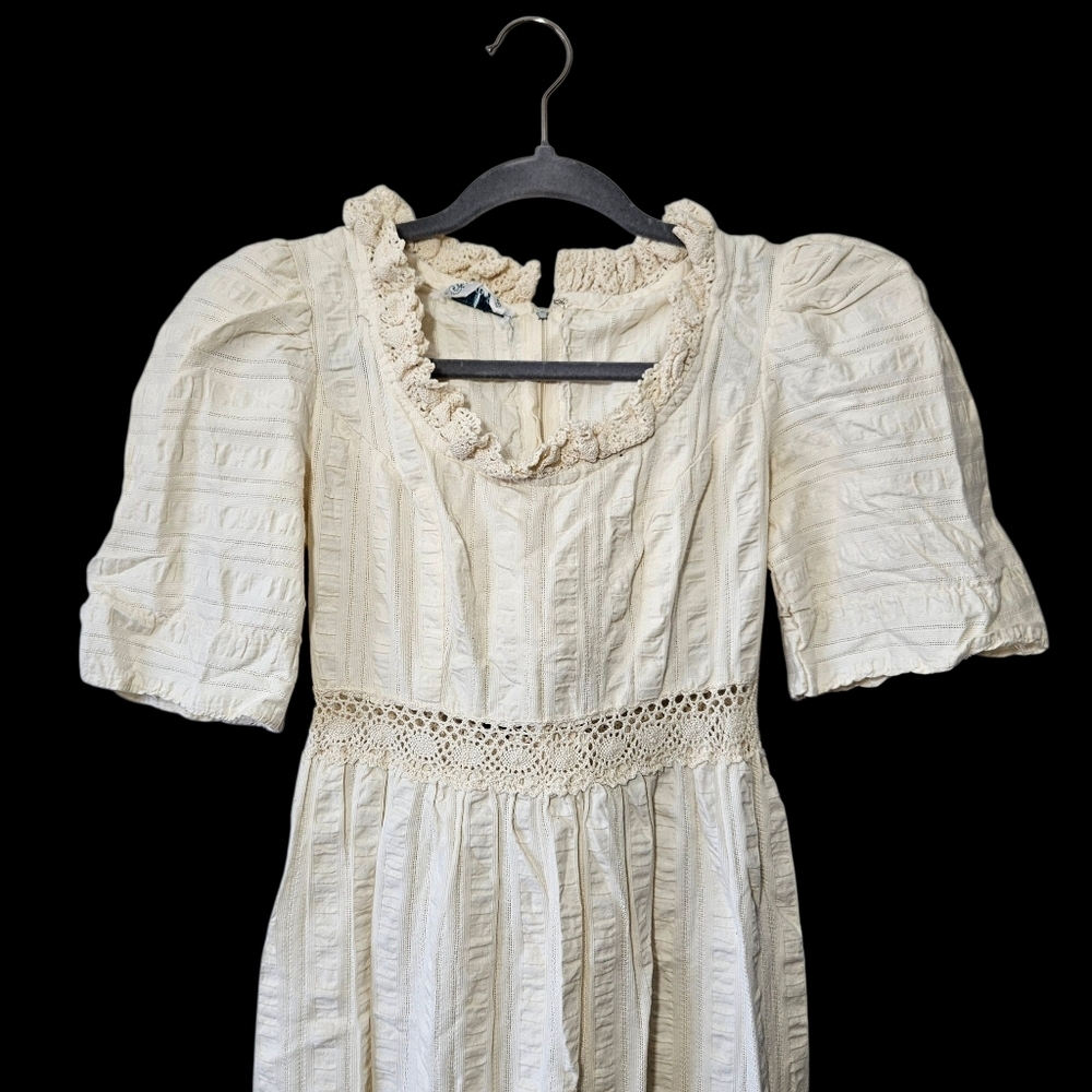 Vintage Algo Victorian Prairiecore Dress Size S Cream Lace Feminine Ivory - Picture 3 of 7